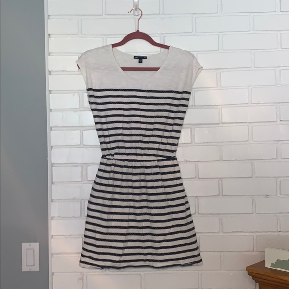 White and navy striped dress
